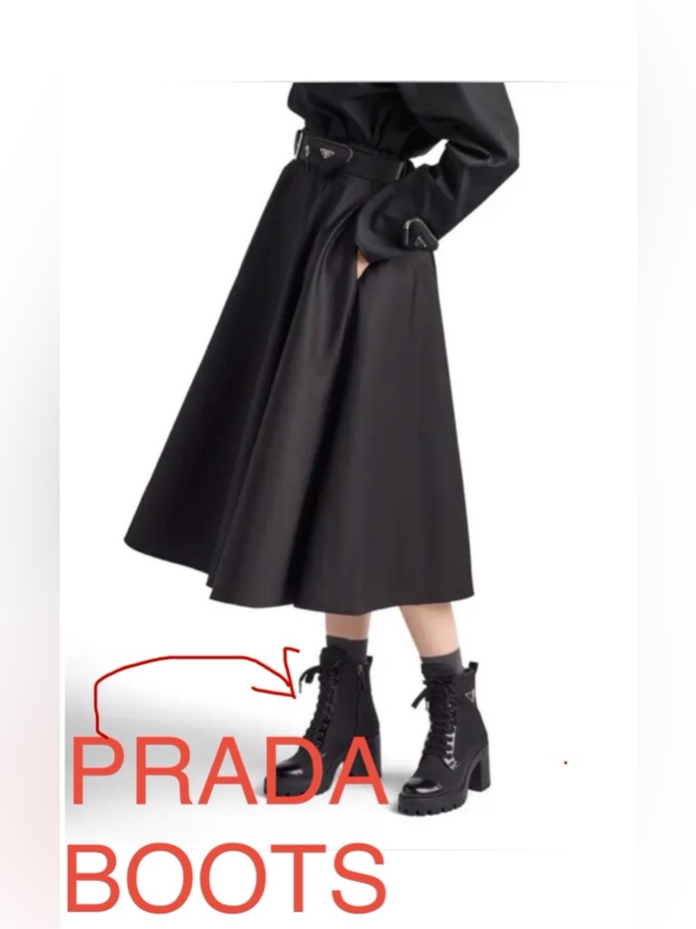 Prada Re-Nylon & Leather Booties Black Lace-Up Platform Ankle Boots, Women (8.5) - Picture 2 of 16